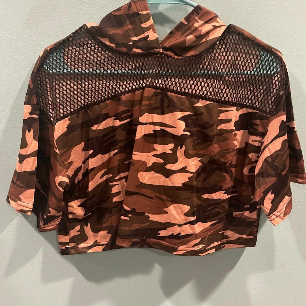 SHIEN Camo Mesh Crop Top